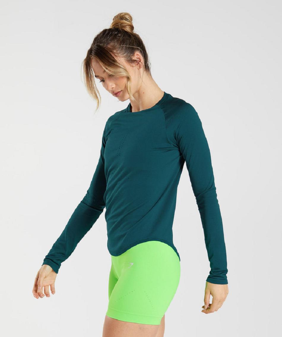 Long Sleeve Gymshark Sweat Seamless Mujer Turquesa | CO 2288BEX